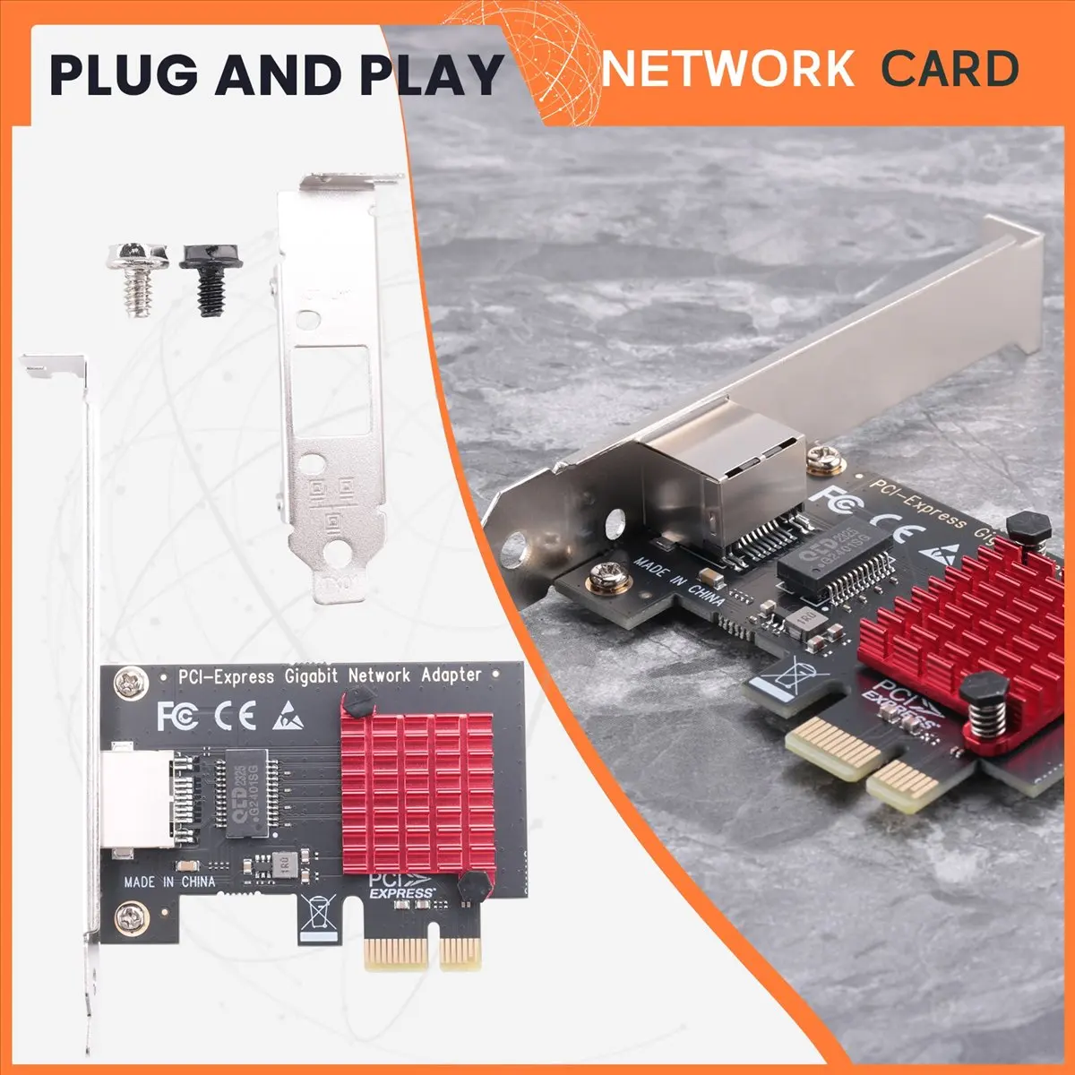 Фото 【A16I~】 Сетевая карта PCIE, гигабитная сетевая карта 10/100/1000 Мбит/с, проводная сетевая карта RJ45, сетевой адаптер PCI-E, LAN-карта №1