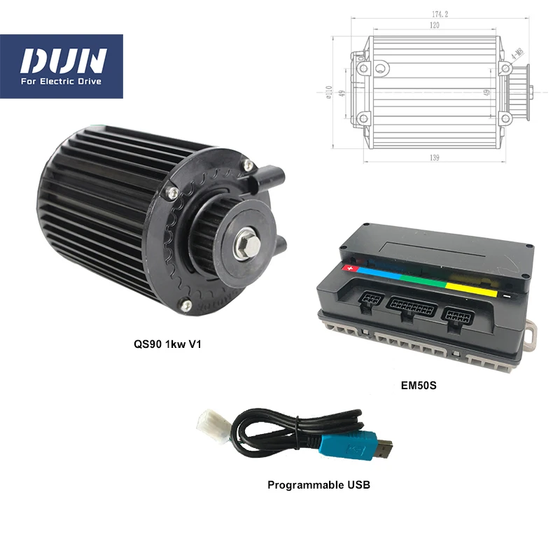 

QS 90 1KW PMSM Mid Drive Motor 72V 55KMH With EM50S 50A Sine Wave Controller For Electric Scooter