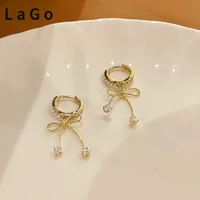fashion jewelry crystal bowknot drop earrings hot sale metallic golden plated simulated pearl circle earrings for party gifts