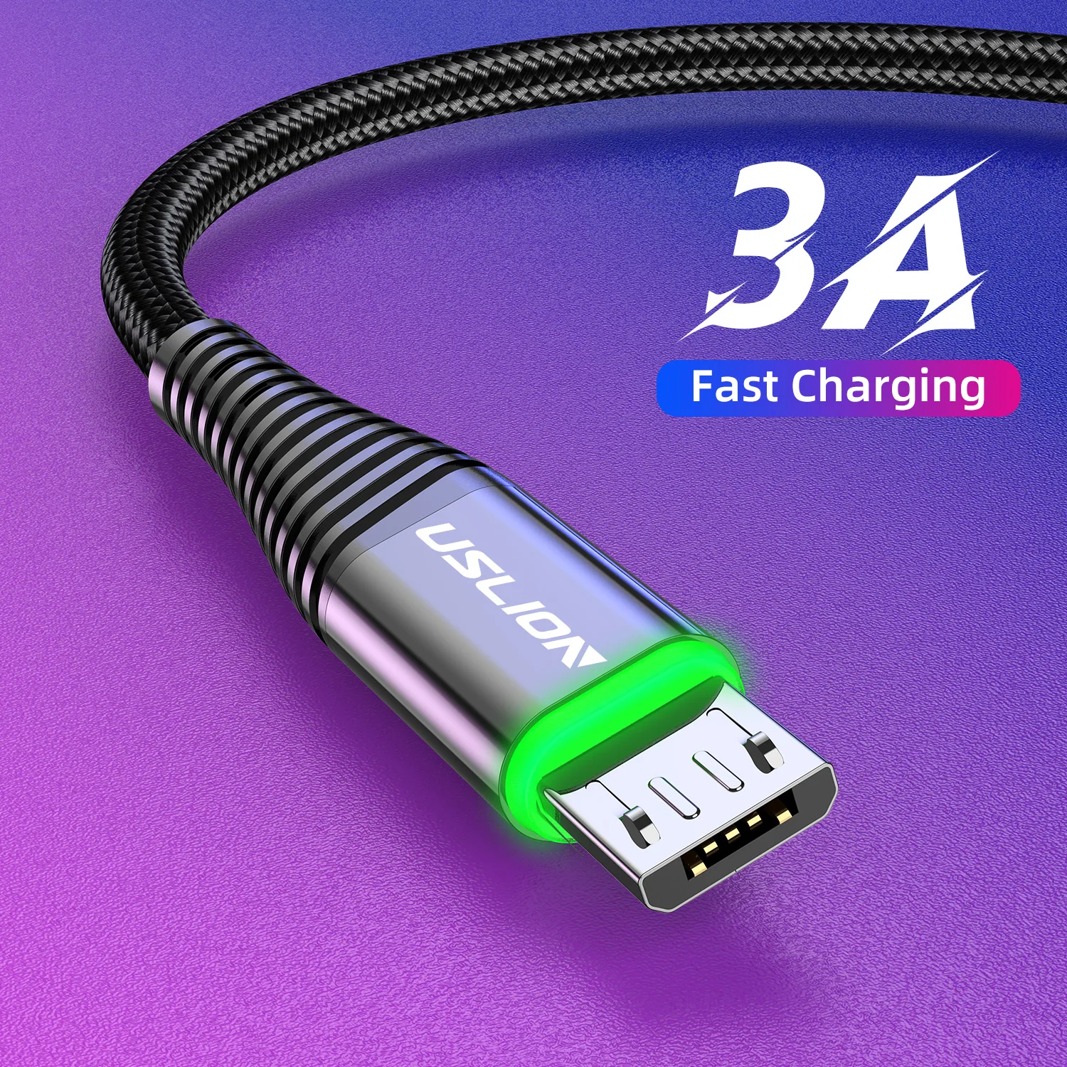 

USLION LED Micro USB Cable Fast Charge Cable for Samsung Xiaomi QC 3.0 Quick Charging Android USB Cable Mobile Phone Data Cable