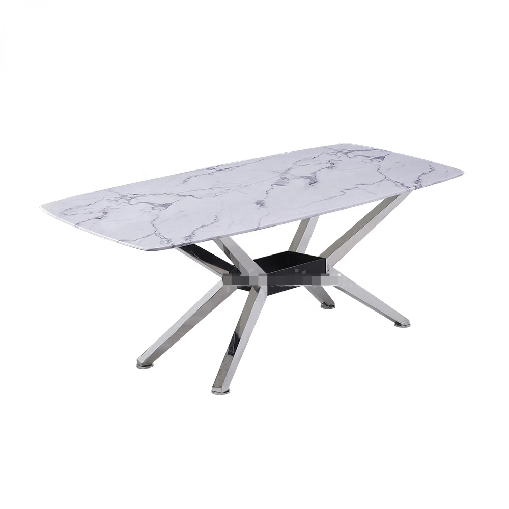 

Marble Top Stainless Steel Dining Table 8 Seater Restaurant Home Furniture