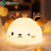 colorful deer night light silicone touch sensor cute animal soft usb rechargeable lamps for children bedroom baby christmas gift