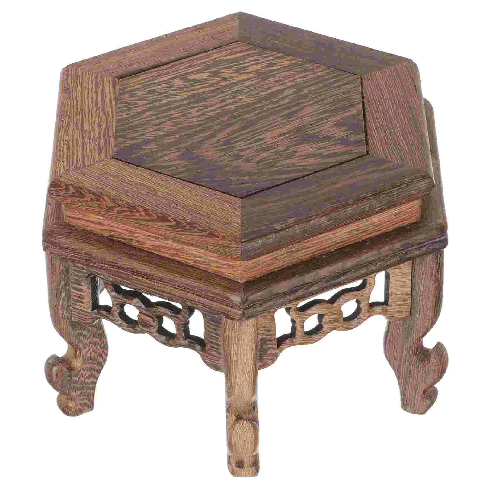 

Chicken Wing Wood Hexagonal Table Vase Stand Home Flower Base Round Vases Centerpieces Wooden Display Pot Bonsai Teapot Pots