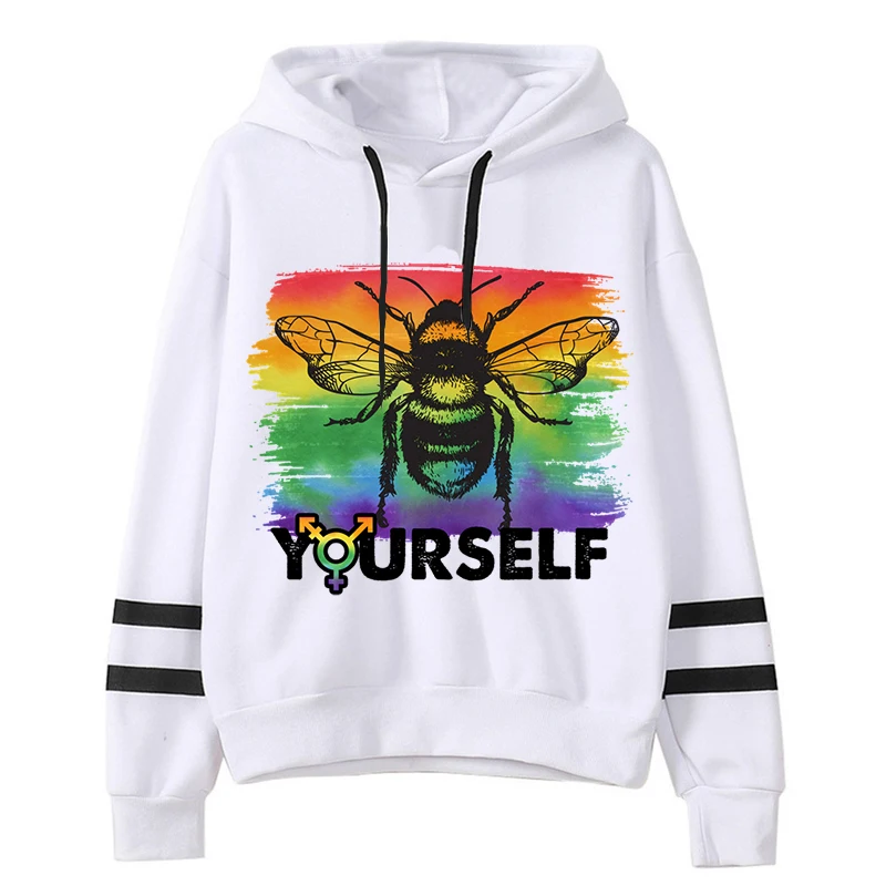 

Bee Your Self LGBT Hoodies Funny LGBT Gay Les Lesbian Pride Rainbow Striped Sweatshirt Women Casual Harajuku Hoodie Winter Tops