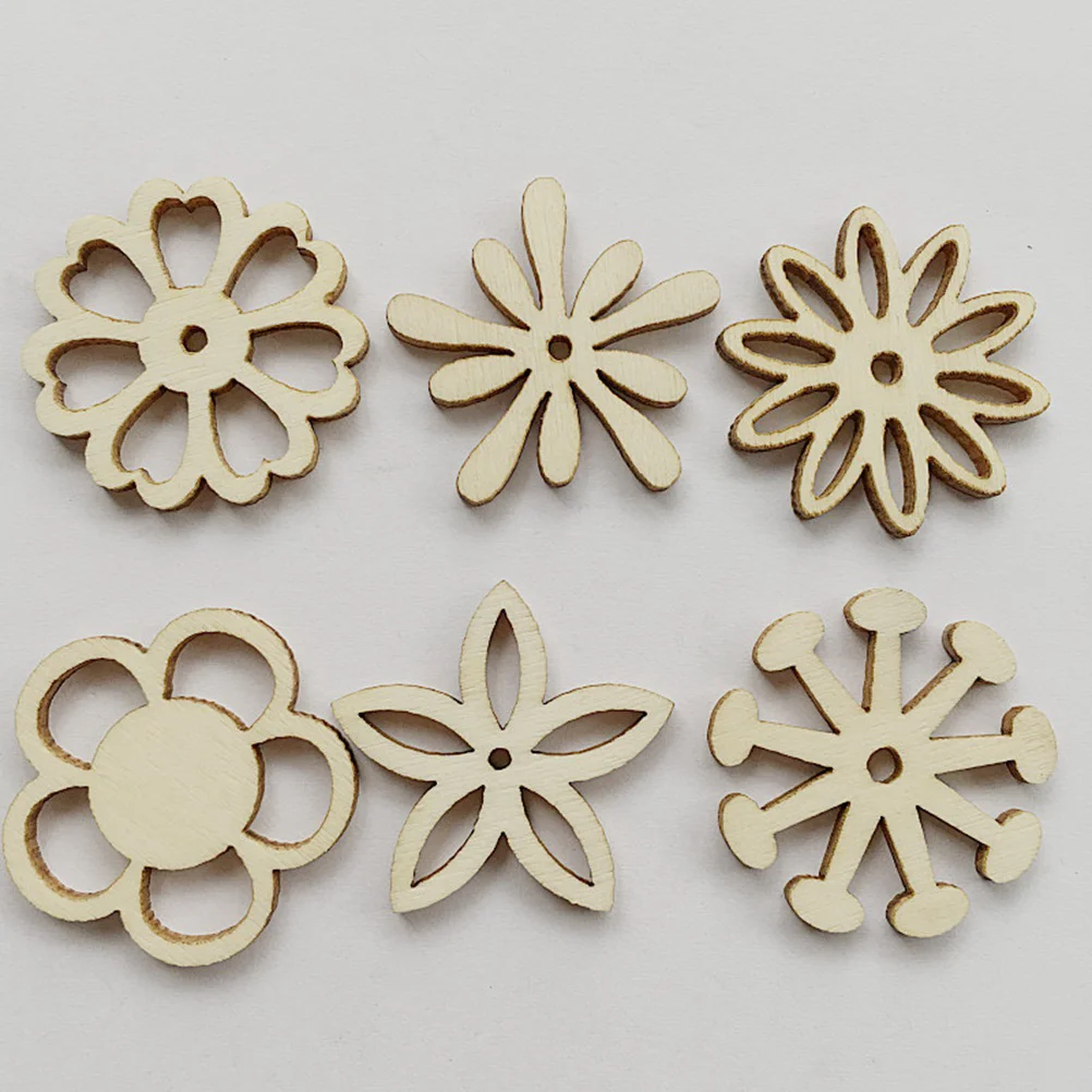 

Flower Wooden Wood Diy Slices Pieces Slice Unfinished Embellishments Chip Cutouts Manual Minifor Craft