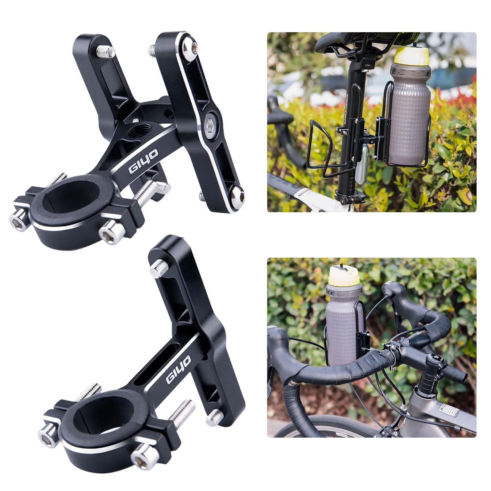 

Aluminum Alloy Bike Water Bottle Holder Single/Double Bottle Cage Converter Durable Water Bike Bottle Cage 360 Degree Rotated