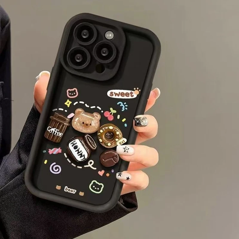 Фото Чехол для телефона 3D Bear Coffee для Honor X7C X9C Smart X8C X8B X7B X6B X5B X8A X7A X6A X8 X7 X6 Magic 5 6 7 90 Lite, матовый чехол из ТПУ №5