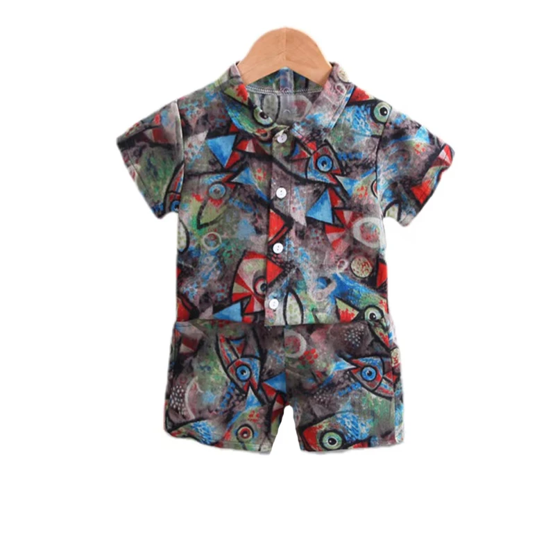 T-Shirt Summer Girl Short Sleeve Top + Trousers 2 Pieces Children's Beach Clothes 1-6 Years Old Baby Boy Pattern Holiday Clothin
