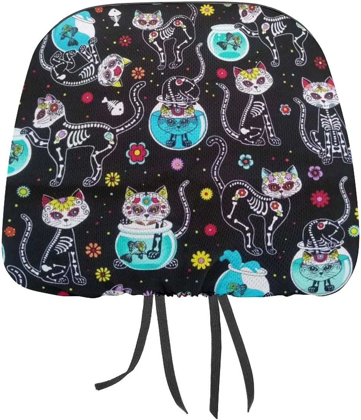 

Day of The Dead Sugar Cats Pattern 2 Pack Car Headrest Cover Seat Rest Protector Cover Universal Fit Most Car/Truck Mod