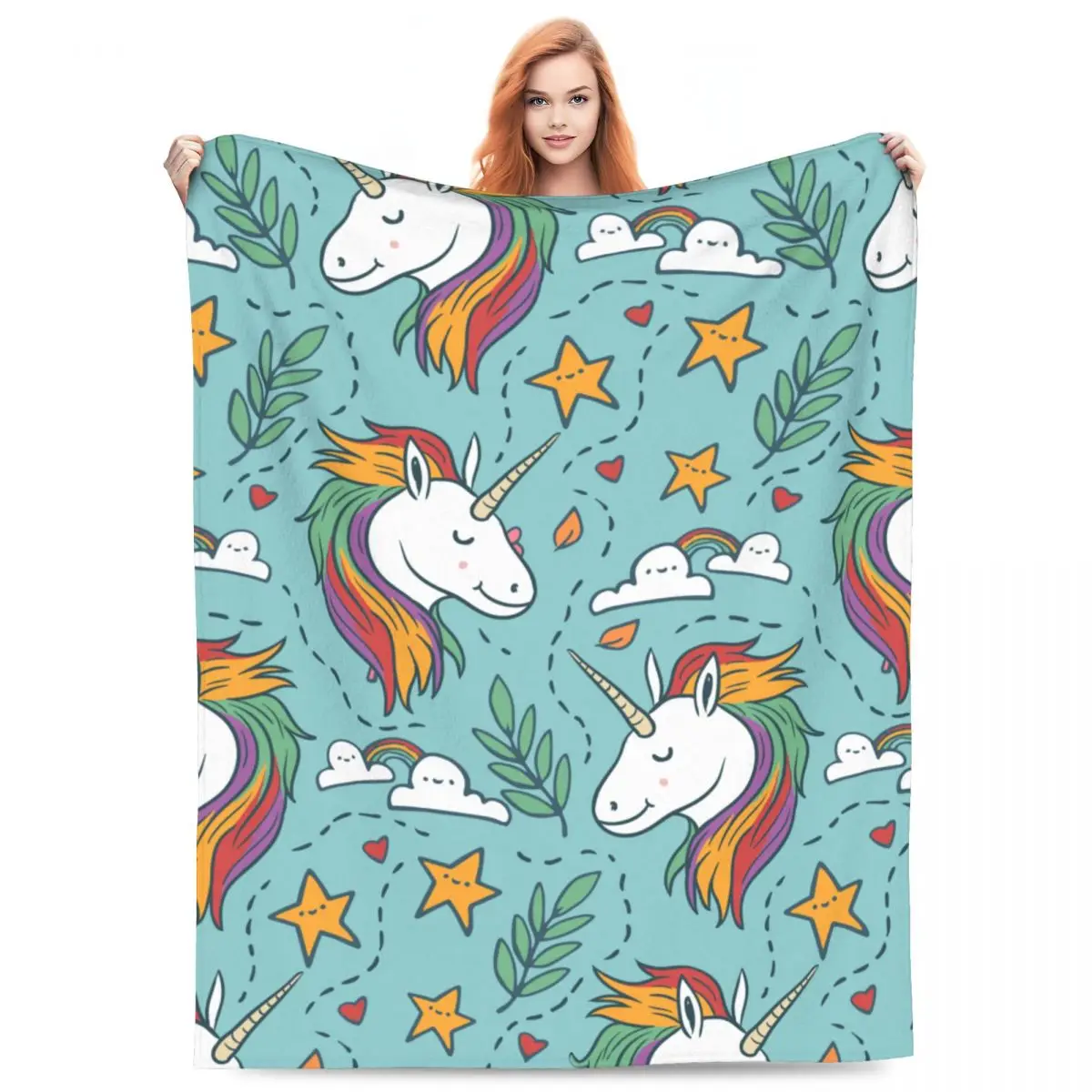 Одеяла с мультяшным радужным единорогом бархатный принт портативное мягкое