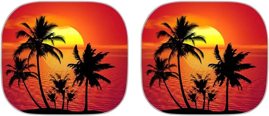 

TOADDMOS Beautiful Gold Sunset Beach Palms 2 Piece Front Windshield Sun Shade Folding Auto Sunshade for Car Truck SUV,Blocks UV