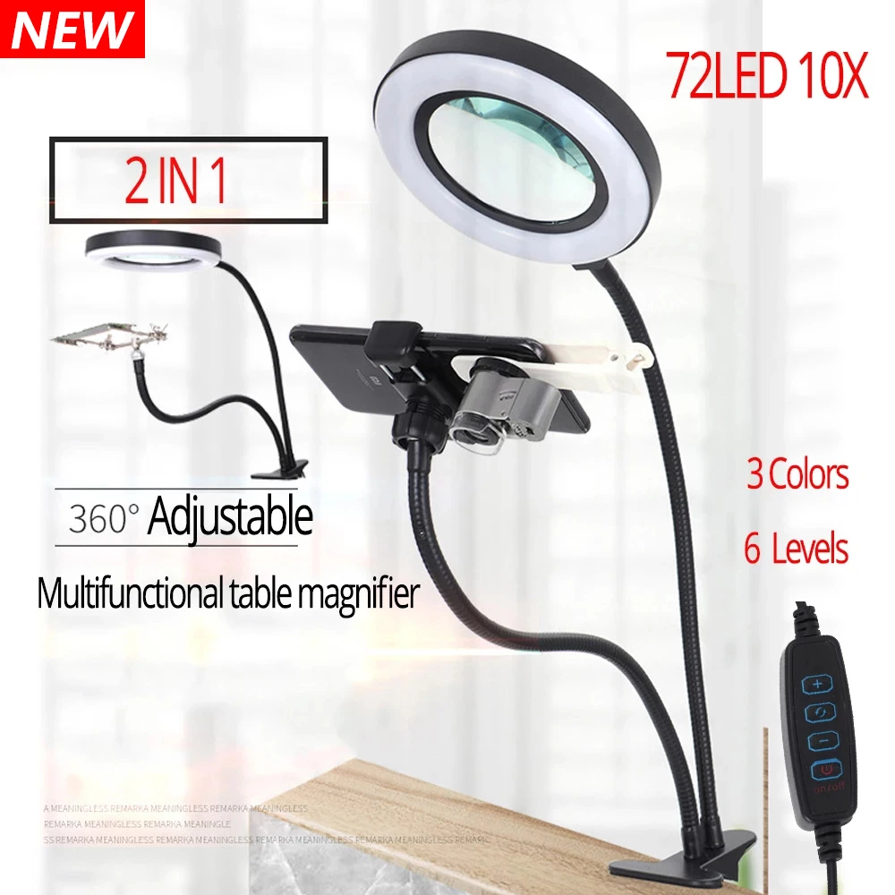 

With Desk Glass Dimming Supply Modes Lamp Professional Three Magnifying Magnifier Power Lamp Light Reading Foldable