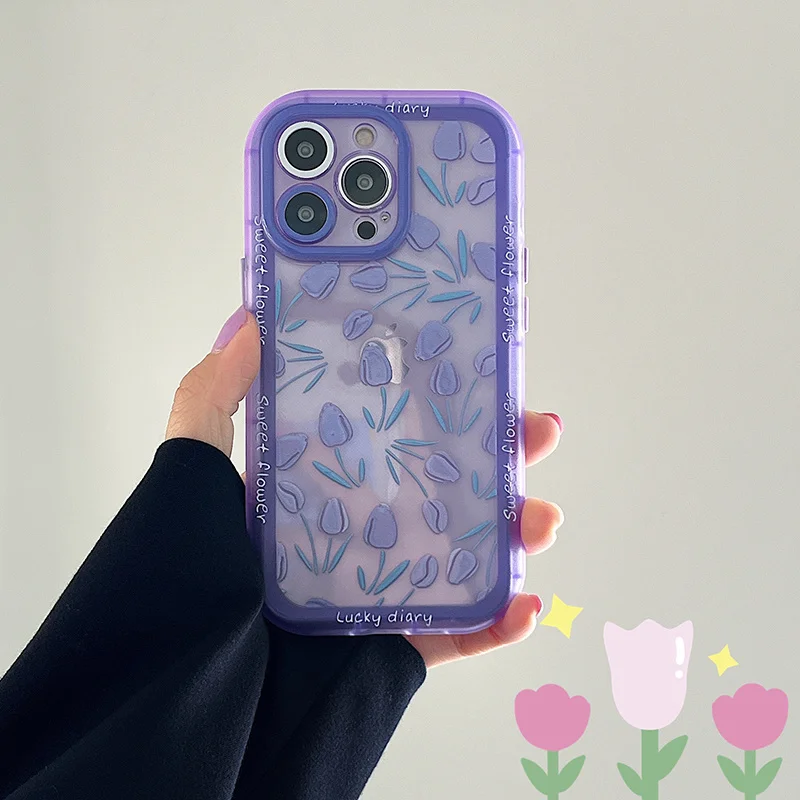 Чехол для телефона Ins - spring с цветами розовый корейский граффити ударопрочный