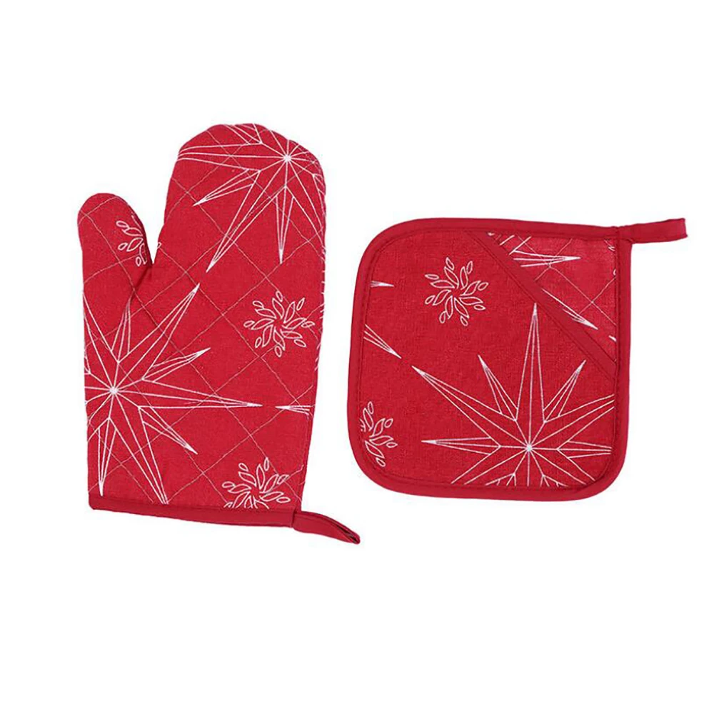 

Christmas Microwave Oven Gloves Hook Design Easy Accept Thick Cloth Anti-Hot Insulation Pad Kitchen Baking Tool, Red