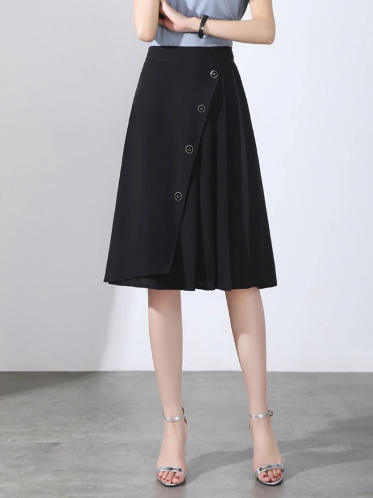

Zipper High Waist Spliced Pleated A-line Mid-long Woman Skirt 2022 Summer Office Lady Elegant Chic Slim Casual Skirts M-4XL 5511