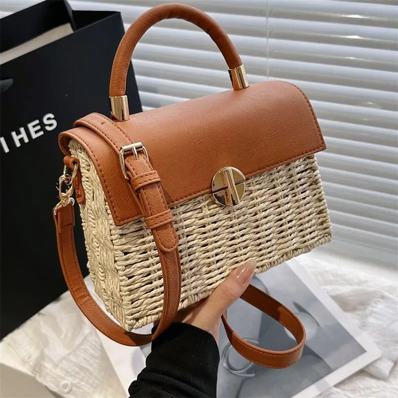 

Fashion Wicker Rattan Bag Handbags Summer Paper Rope Woven Bags for Women 2023 Bohemian Beach Straw Bag Travel Box Shoulder Bags