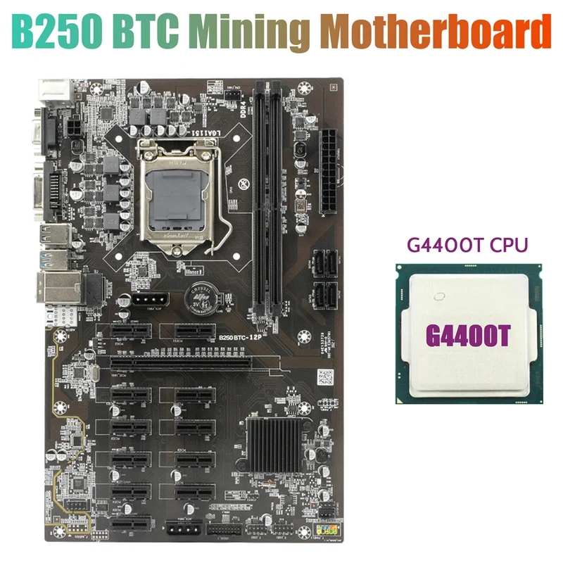 

B250 BTC Mining Motherboard with G4400T CPU 12XGraphics Card Slot LGA 1151 Support DDR4 RAM USB3.0 for BTC Miner