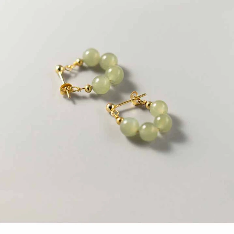 VOQ Hetian Jade Earrings for Women Girl Gift 4 Beads Gold Color Elegant Earrings Lady Jewelry Dropship Wholesale images - 6