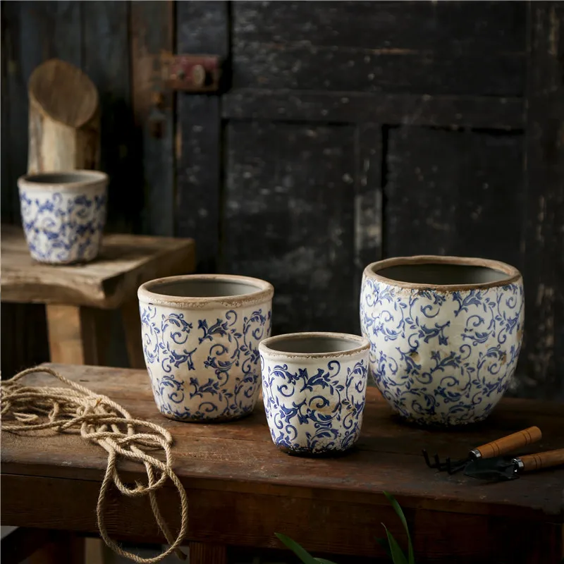 

Pastoral Style Ceramic Flower Ware Home Porch TV Cabinet Flower Decorations Gardening Flower Pots Flower Arrangement Flower Pots