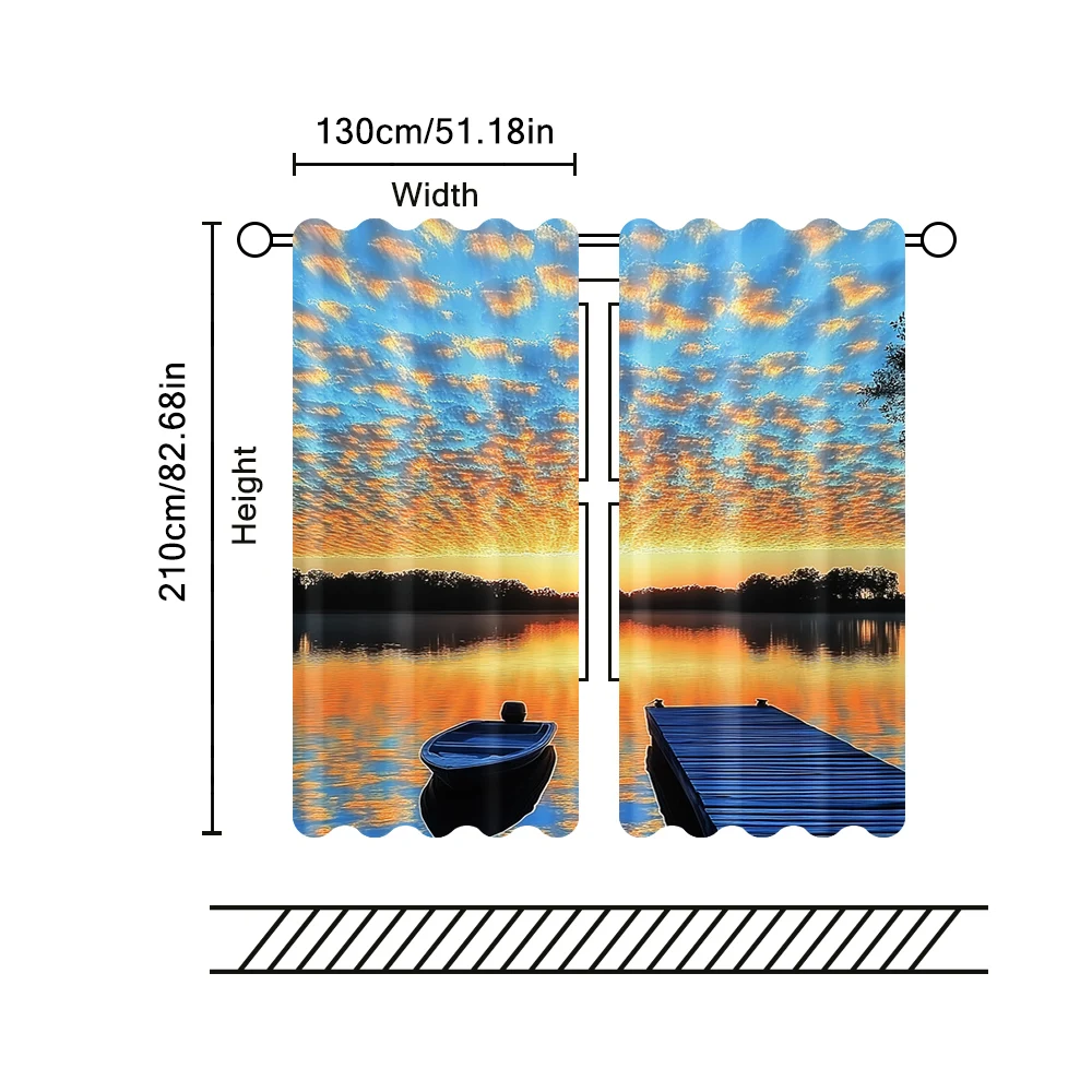 2Pcs City Scenery Curtains Sunny Day Skyline With Clouds Crowded Cityscape Living Room Bedroom Decorative Drapes G