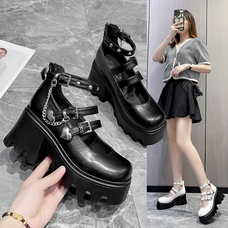 

Туфли женские с металлической пряжкой, на толстой платформе