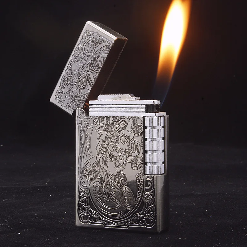 

New Style Carved Lucky Pixiu Side Pulley Loudly Inflatable Open Flame Lighter Cigar Pipe Accessories Portable Men’s Gift