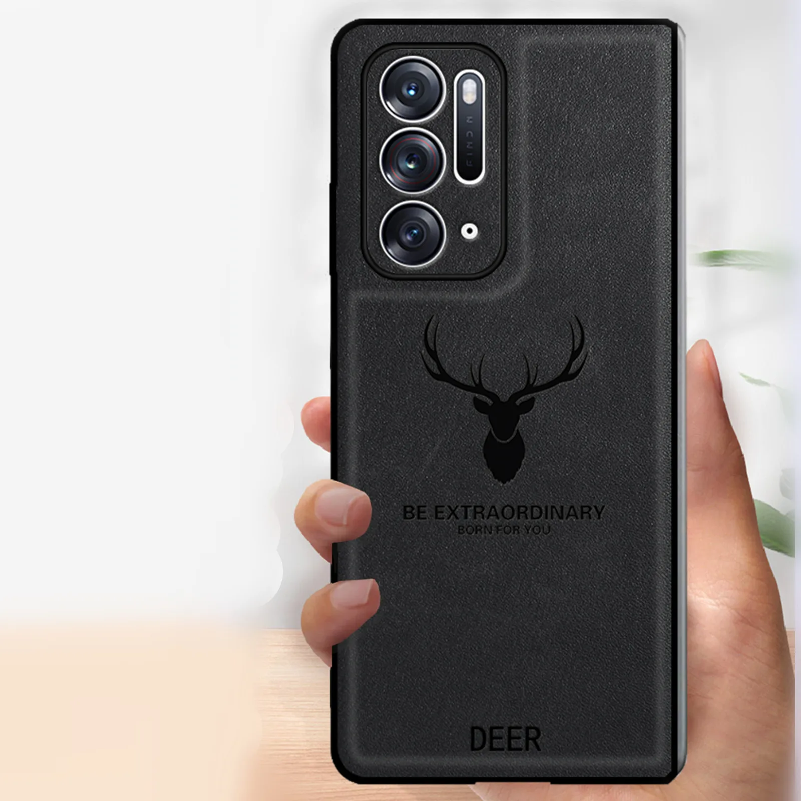 Luxury 2in1 Retro Genuine Leather Fold Phone Case for OPPO Find N 5G Classic Vintage Deer Elk Head Texture Armor Back Cover