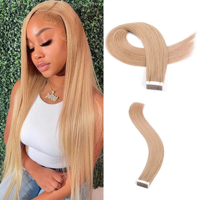 

Honey Blond Color Tape In Human Hair Extensions Skin Weft Hair Extensions Adhesive Invisible Real Silky Straight High Quality