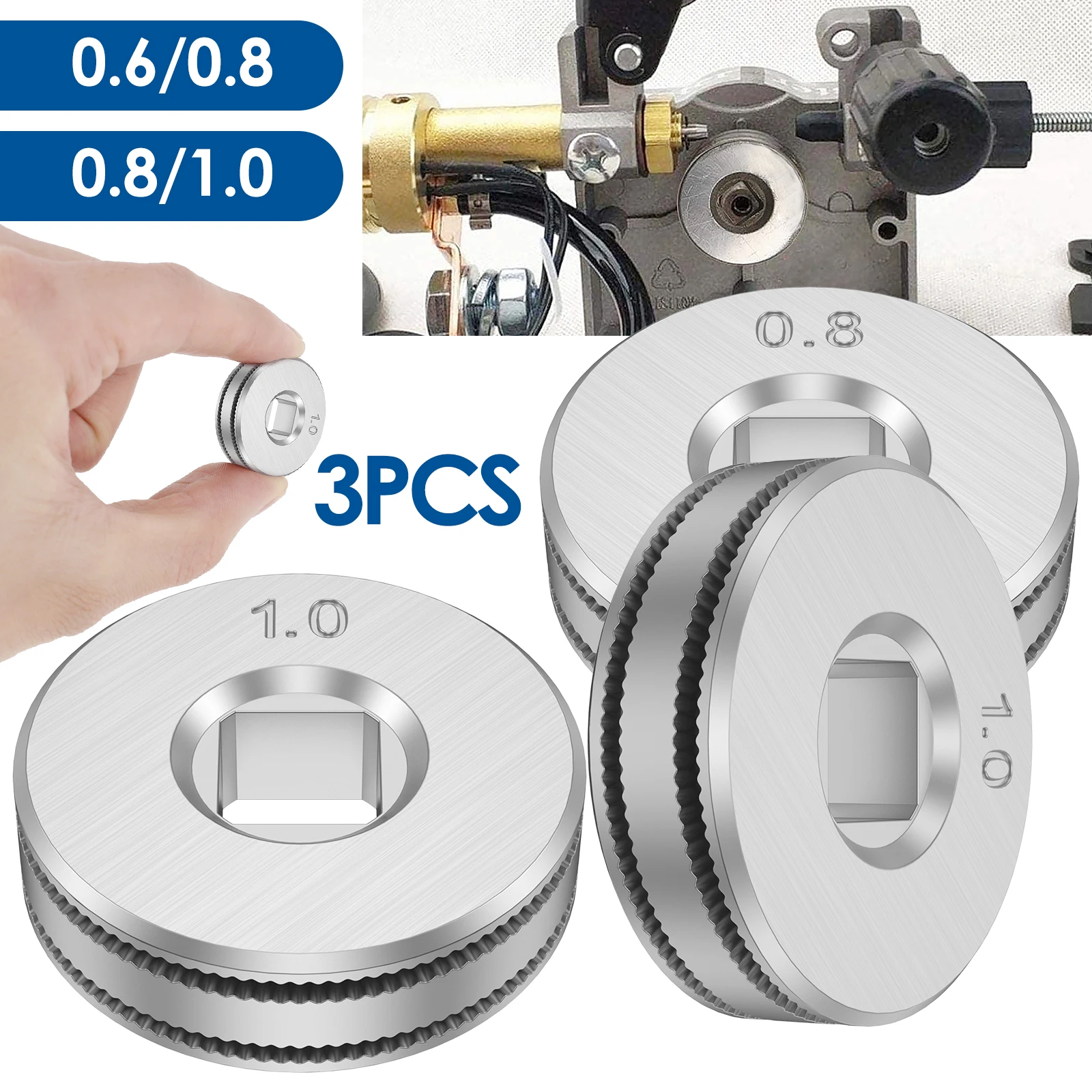 

3 шт. приводной ролик для подачи проволоки 0,6/0,8 0,8/1.0, рулон проволоки из нержавеющей стали, сменный рифленый паз, линия подачи