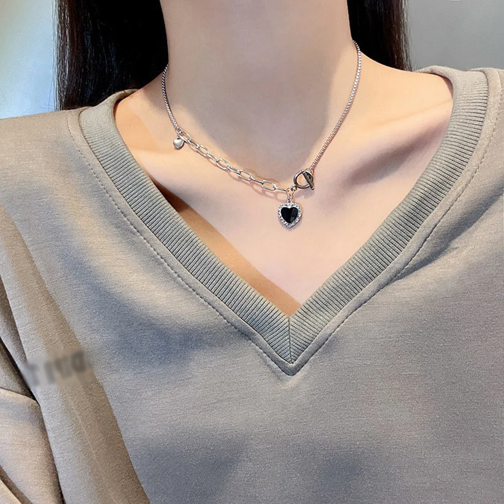 

1Pc Black Silver Color Female Love Necklace Set OT Ring Fashion Simple Collarbone Chain Design Personalized Jewelry Gift the Boy