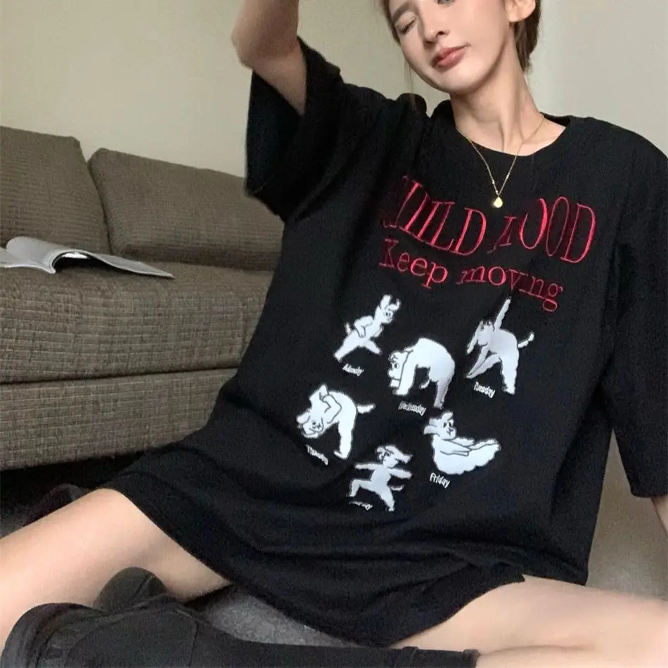 

Hsa 100% Cotton Harajuku Anime Aesthetic Punk Gothic Black Hip Hop Female T Shirt Summer Streetwear Ladies Fashion T-shirt Cloth