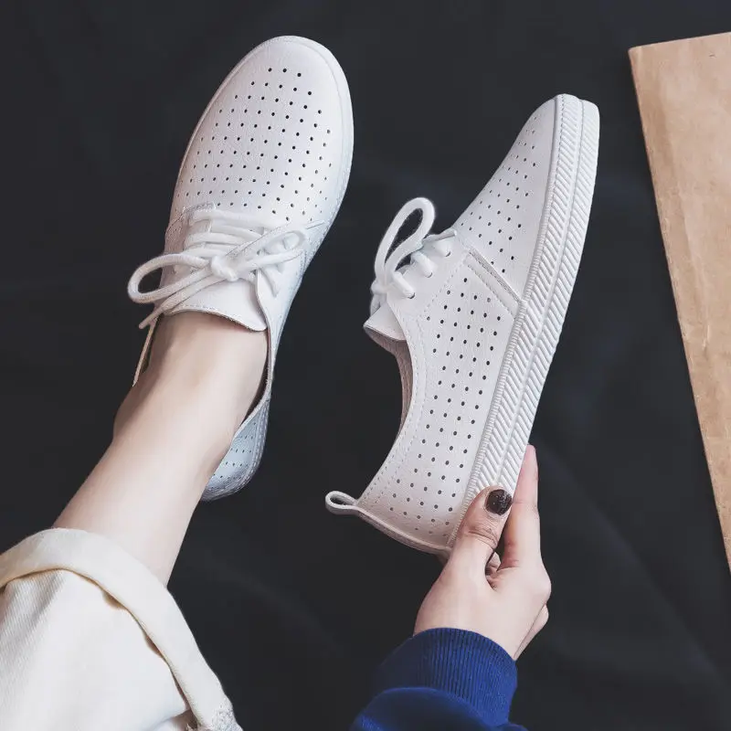 

Womens Vulcanized Shoes Flats Cut Out PU Leather Oxfords Flats Shoes Ladies Breathable Walking Sneaker Ballet Loafers2022