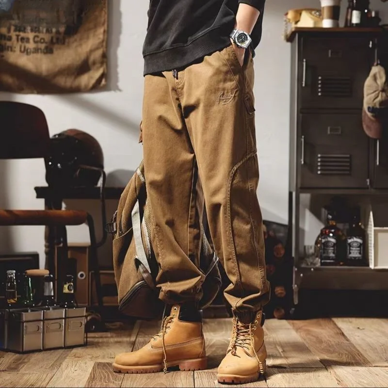 

Брюки-карго H262 мужские с карманами, модные штаны для работы в стиле хип-хоп, однотонные свободные штаны, весна-осень 2023