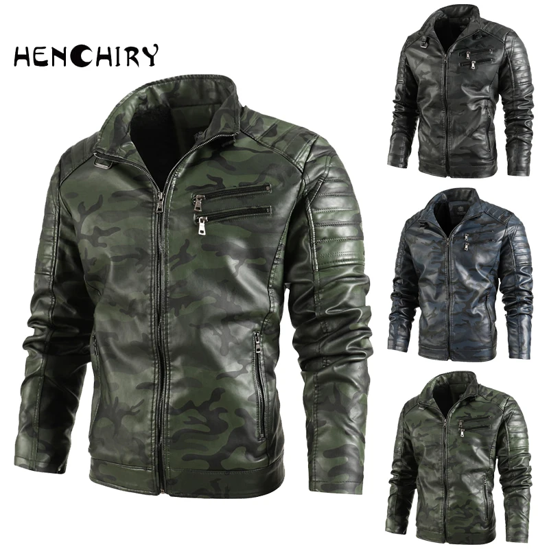 

Autumn and winter leisure plus velvet zipper digging bag youth zipper non-hood fit stand collar green leather jacket