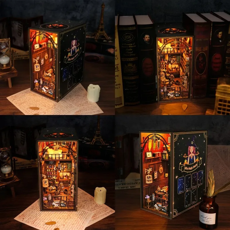 

New Diy Wooden Book Nook Mermaid Shelf Insert Kit Miniature Building Kits Wood Handmade Magichouse Bookshelf With Light Decor