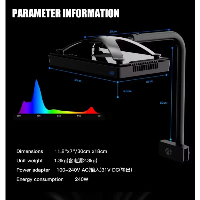 Светодиодный светильник A8Pro II MaxBlue 215W Full Spectrum для морских аквариумов с соленой водой, 8-канальное управление, аксессуары для коралловых рифов (art.: 3920dc5ddf5df) - 3920dc5ddf5df
