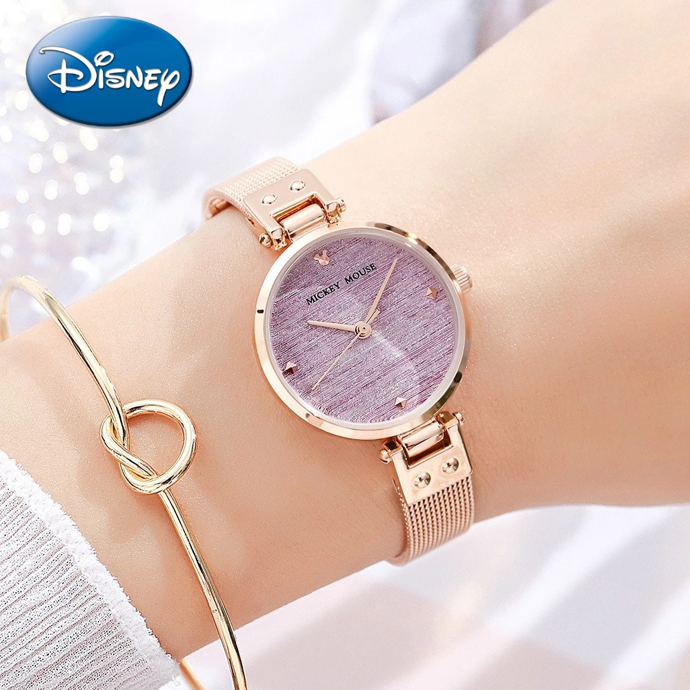 Disney Gift With Box Fashion Trend Quartz Watch Solid Color Thin Strap Student Belt Women's Clock Relogio Masculino