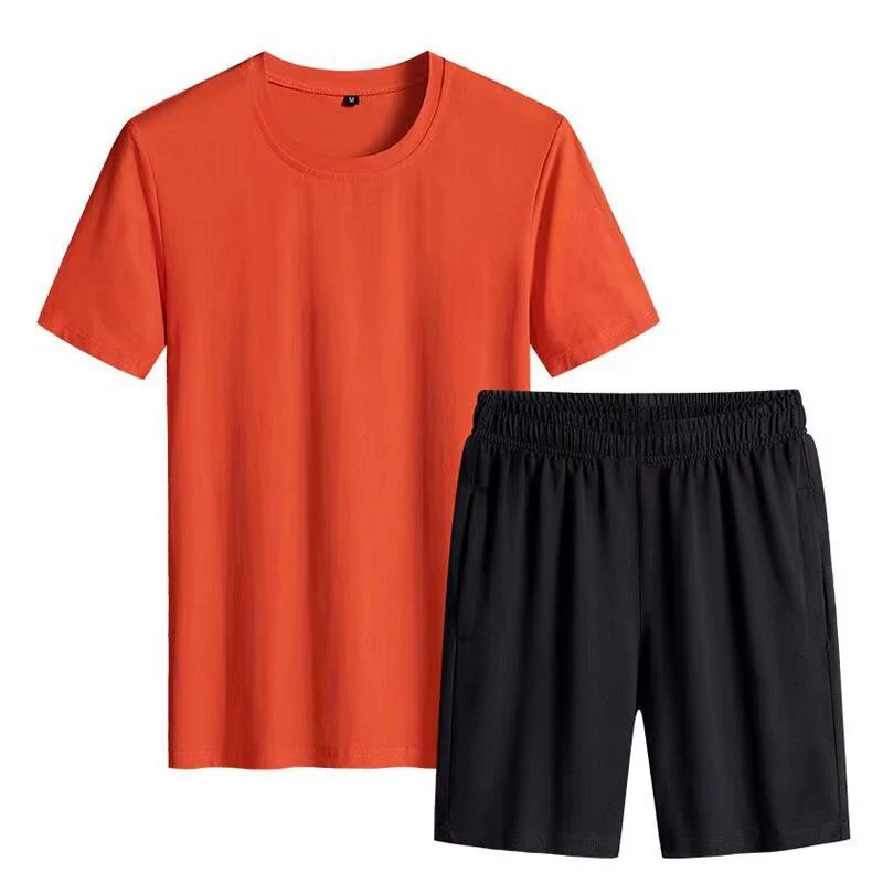 Summer Men Tracksuit 2 Pieces New Fashion Oversized T Shirts Set For Men's Tshirts Solid Color Cotton O Neck Casual Sportswear