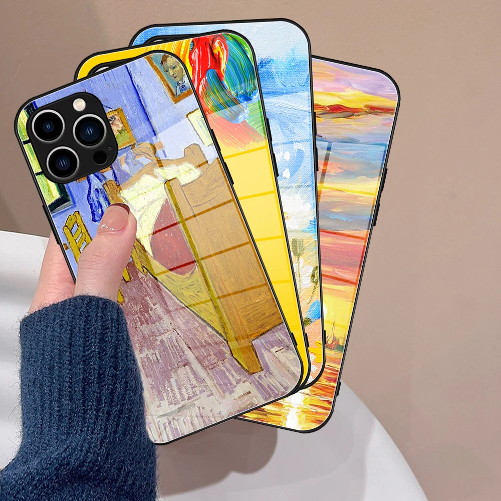 

Van Gogh Oil Painting Monet Oil Painting for IPhone 13 11 12 14 Pro XR XS MAX 8 X 7 14 Plus SE 13 Pro Design Glass Iphone Covers