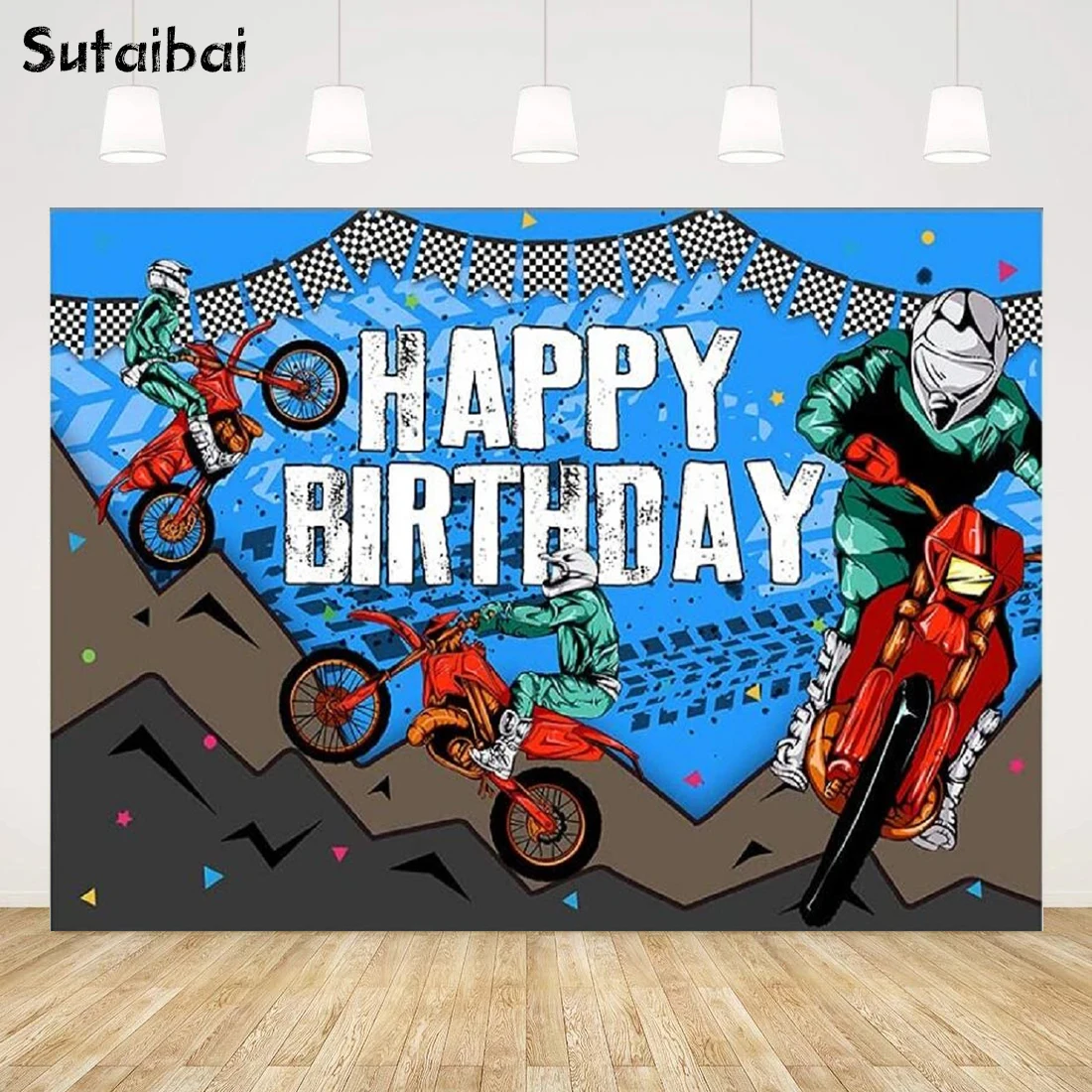 

Photography Backdrop Dirt Bike Party Motorcycle Tire Track Kids Birthday Party Background Supplies Shoot Booth Cake Table Decor