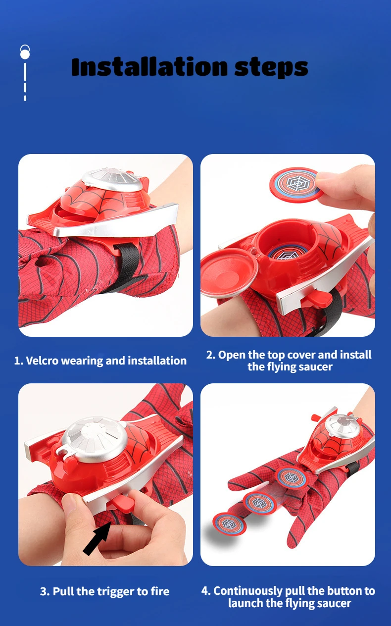 Animation Hero Spider-Man Glove Launcher Iron Man Wrist Ejection Frisbee Halloween Cosplay Props Gift for Kids one piece