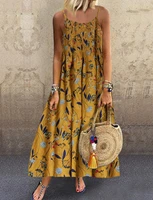 maxi dress women print sundress casual sleeveless spaghetti straps vestidos female robe femme floral lady dress summer fashion