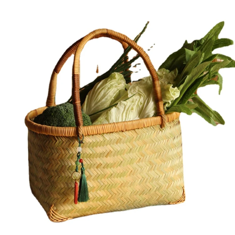 

Бытовая плетеная корзина для покупок из ротанга, корзина для пикника, Бамбуковая плетеная корзина для овощей, корзина для хранения фруктов