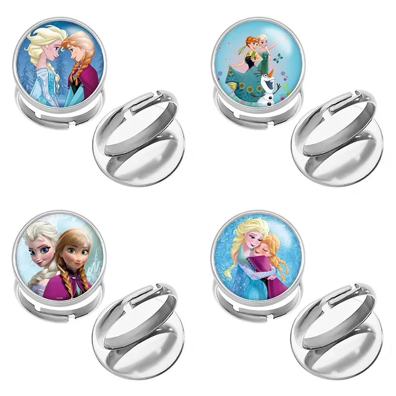 

Disney Frozen Elsa Anna Stainless Steel Photo Glass Cabochon Ring Adjustable Gift J1970