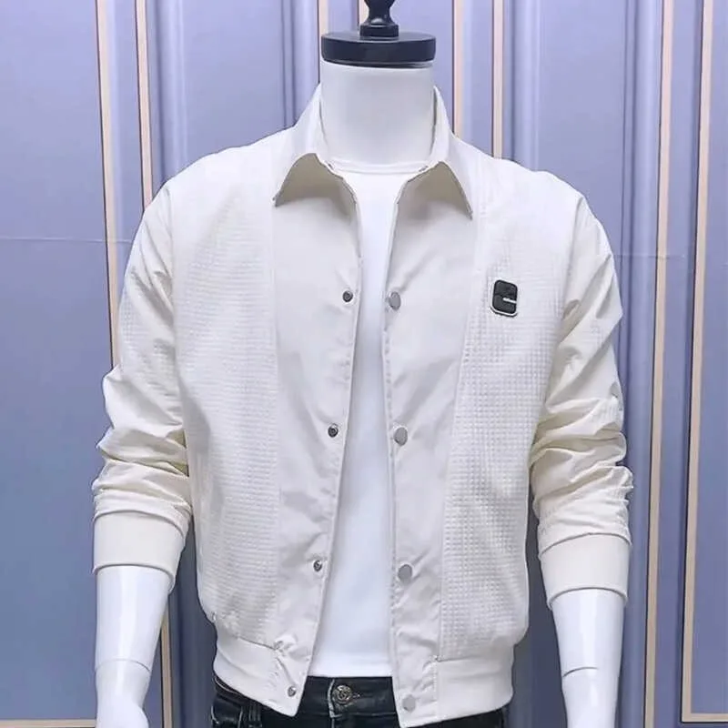 New Outerwear Men's Lapel Simple Fashion Slim fit Spring and Autumn Jacket Letter Embroidery Korean Sle Cargo Top