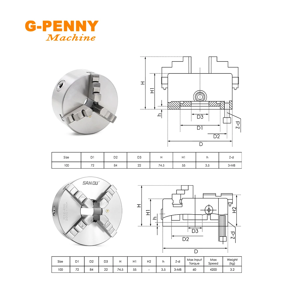 G-PENNY 4-я ось 3/4 желудка 100 мм делительная головка с ЧПУ/ось вращения/комплект оси