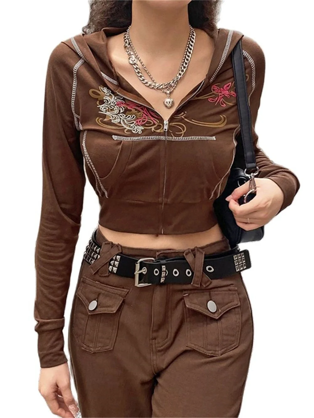 Женская короткая куртка на молнии с длинным рукавом и карманами | одежда