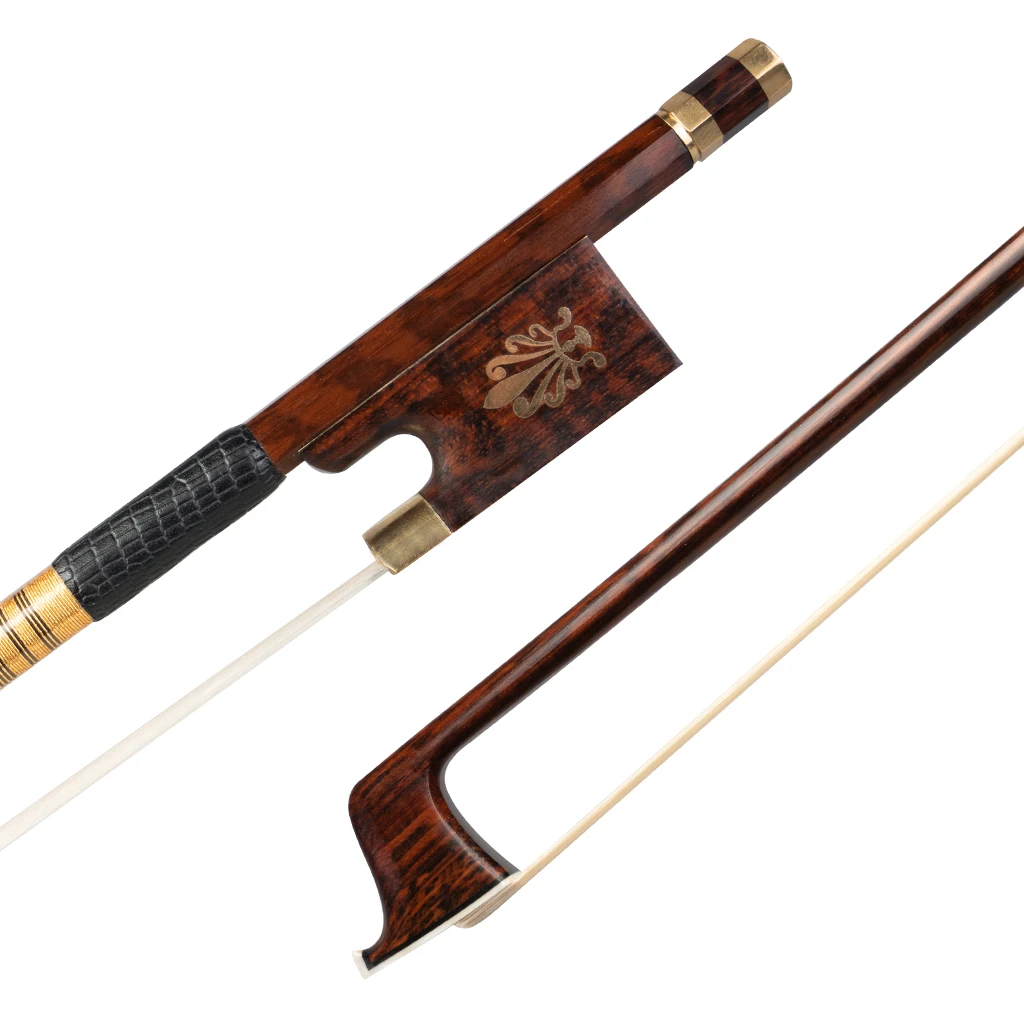 LOOK Master Snakewood Violin Bow 4/4 Violin /Fiddle Bow Round Stick AA Grade White Horsehair W/ Snakewood Frog Fast Response enlarge