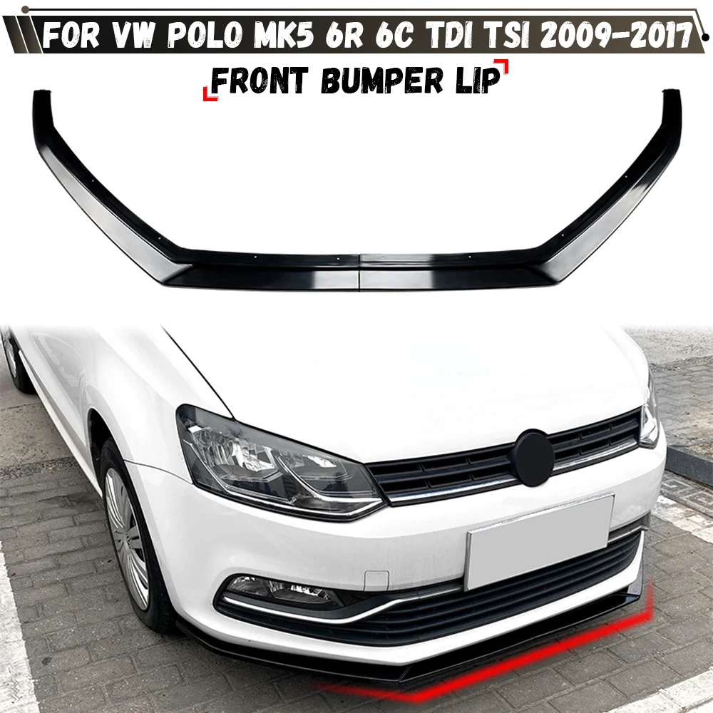 Фото Передний бампер, спойлер, сплиттер, диффузор для Volkswagen VW Polo MK5 6R 6C TDI TSI 2009-2017, обвесы, тюнинг, глянцевый черный №1