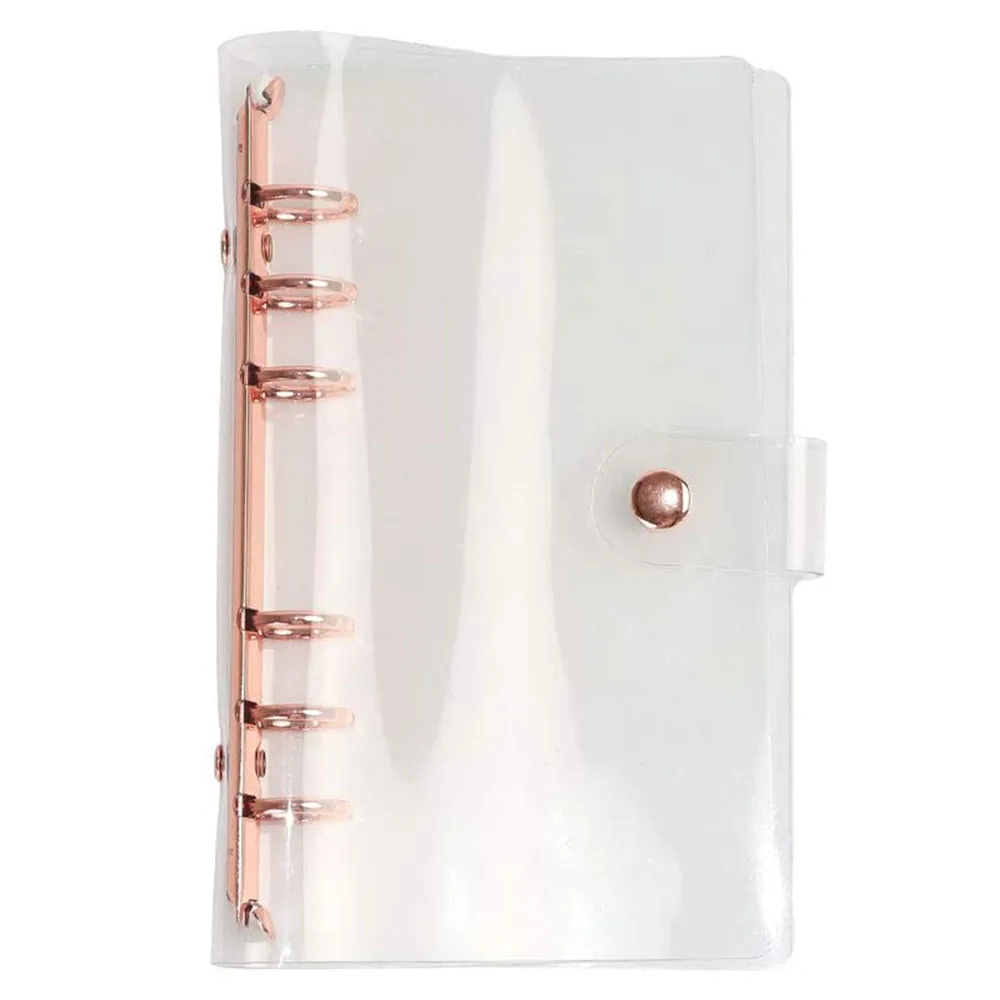 

A6 Clear PVC Binder Cover Rose Gold Round Ring Binders Snap Button Closure Loose Leaf Folders Refillable Soft Personal Notebook